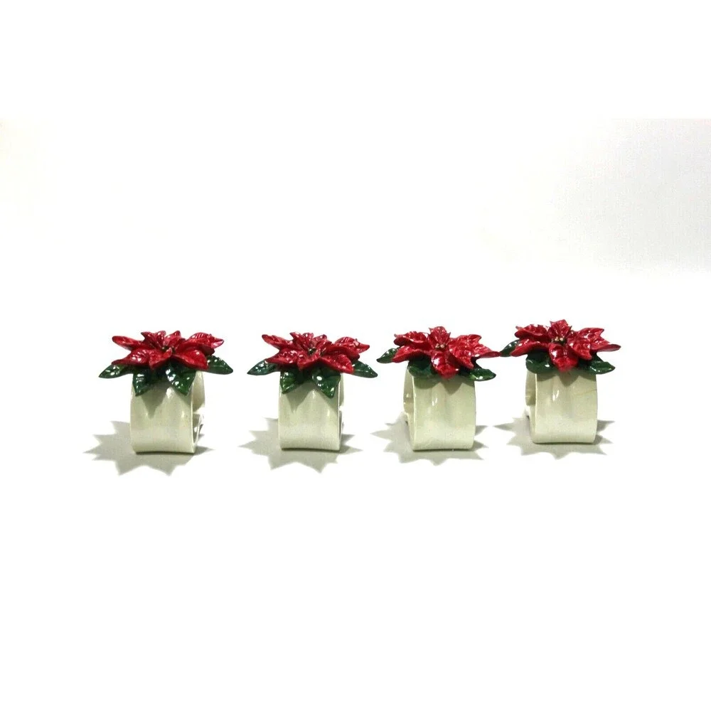 Target Home Poinsettia Napkin Rings Boxed 2002 Ceramic Christmas Set of …
